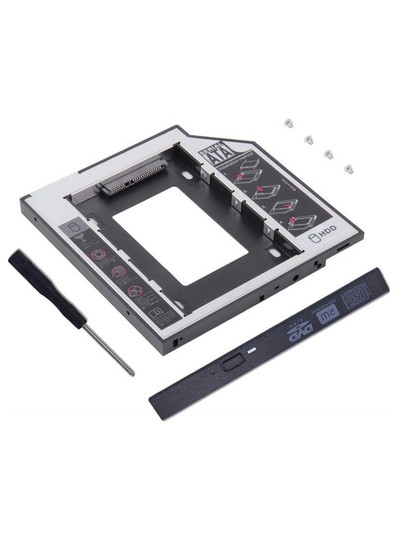 2nd HDD/SSD Caddy 9.5mm SATA to SATA Adapter for Laptop Optical Drive Bay with Screws & Screwdriver - Image 1
