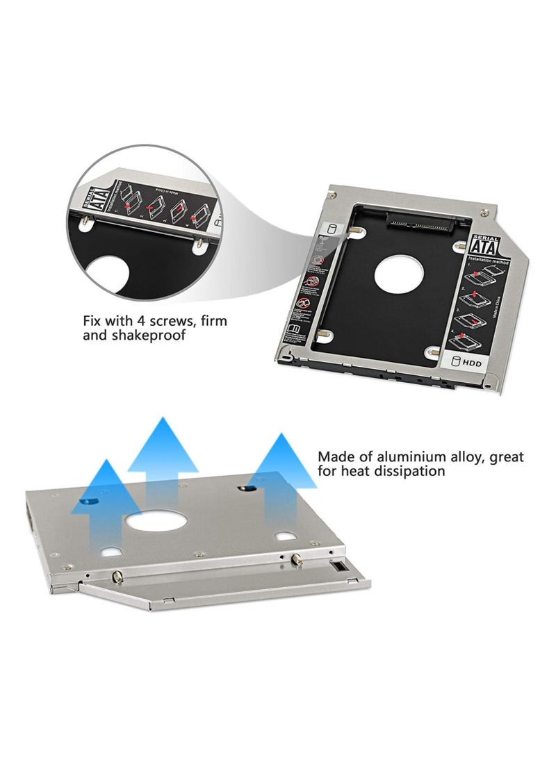 2nd HDD/SSD Caddy 9.5mm SATA to SATA Adapter for Laptop Optical Drive Bay with Screws & Screwdriver - Image 3