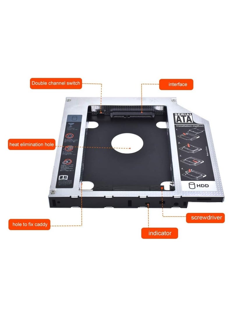 2nd HDD/SSD Caddy 9.5mm SATA to SATA Adapter for Laptop Optical Drive Bay with Screws & Screwdriver - Image 4