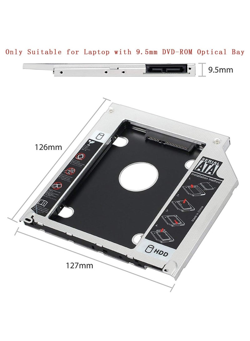 2nd HDD/SSD Caddy 9.5mm SATA to SATA Adapter for Laptop Optical Drive Bay with Screws & Screwdriver - Image 5