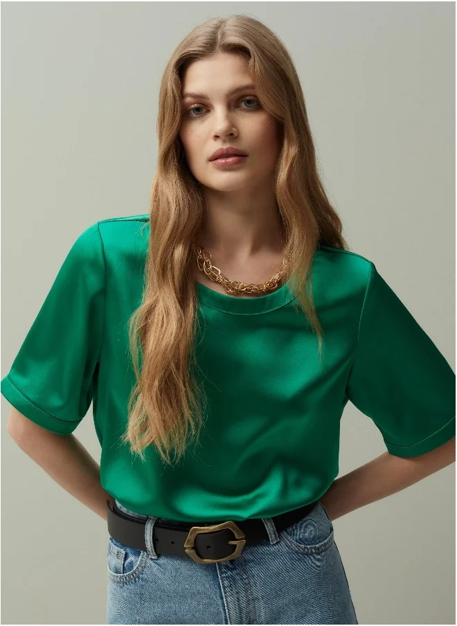 Ovs PIOMBO satin blouse with round neck