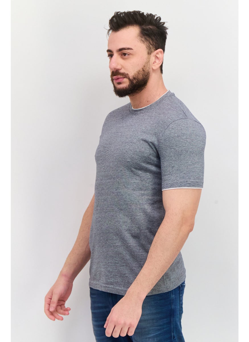 Cactus Man by Ricky Singh - Men Crew Neck Short Sleeve Solid T Shirt, Navy - Image 1