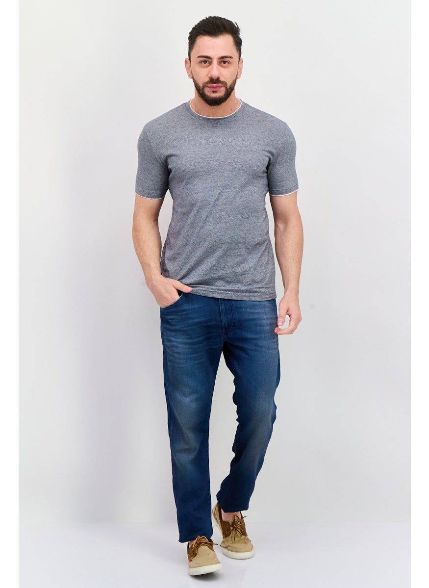 Cactus Man by Ricky Singh - Men Crew Neck Short Sleeve Solid T Shirt, Navy - Image 1
