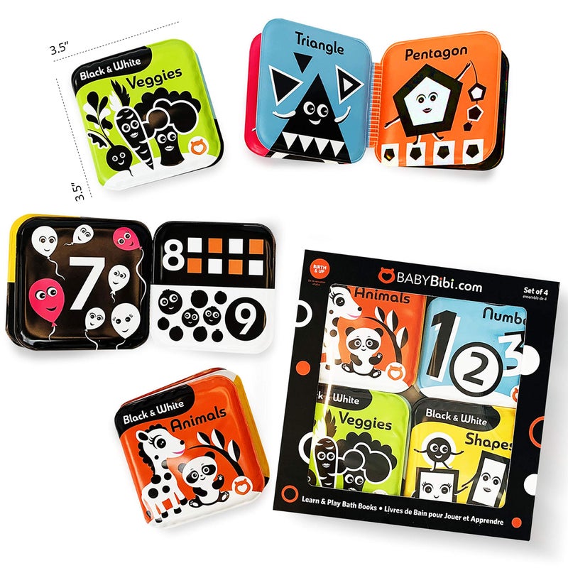 BabyBibi Floating Baby Bath Books - High Contrast Black and White Waterproof Bath Books for Babies 3+ Months - Image 3