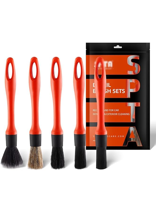 Excefore Car Detailing Brush Set, 5 Pack Soft Hair Auto Detail Brush Kit No Scratch For Automotive Elegant Surface Interior Exterior Dashboard Emblems Panels Engine Bay Wheels Air Vent Seat Leather - Image 1