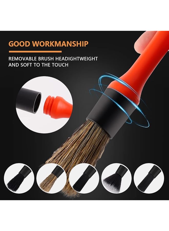 Excefore Car Detailing Brush Set, 5 Pack Soft Hair Auto Detail Brush Kit No Scratch For Automotive Elegant Surface Interior Exterior Dashboard Emblems Panels Engine Bay Wheels Air Vent Seat Leather - Image 2