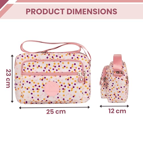 MISTYCDEP Crossbody Purse for Women, Nylon Waterproof Shoulder Purse, Messenger and travelling Bag Lightweight, Long Strap (Pink Doted) - Image 2