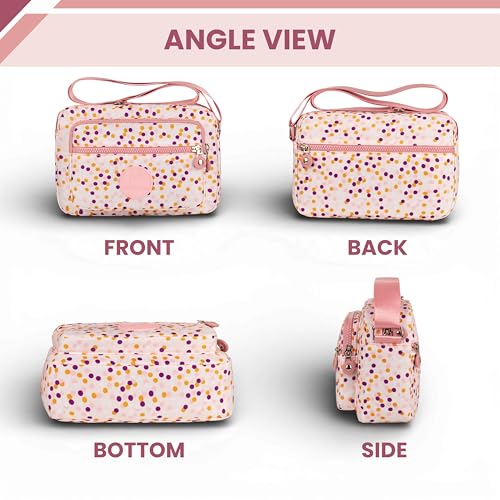 MISTYCDEP Crossbody Purse for Women, Nylon Waterproof Shoulder Purse, Messenger and travelling Bag Lightweight, Long Strap (Pink Doted) - Image 5