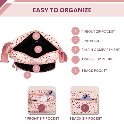 MISTYCDEP Crossbody Purse for Women, Nylon Waterproof Shoulder Purse, Messenger and travelling Bag Lightweight, Long Strap (Pink Doted) - Image 3