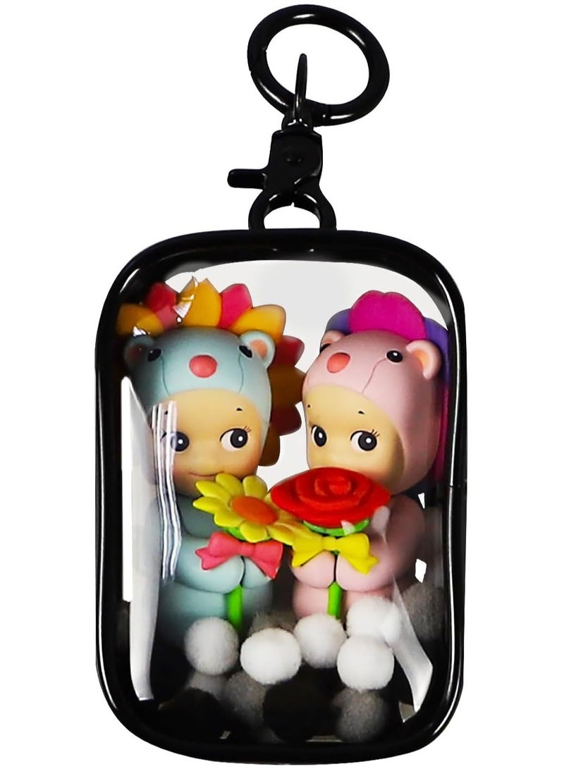 AVACraft Clear Figure Display Bag with Keychain, Portable Small Doll Storage Bag Hanging Blind Box Organizer Zipper Closure, Dustproof Collectibles Display Case for Showing Off Blind Boxes, Mini Figures,Black - Image 1