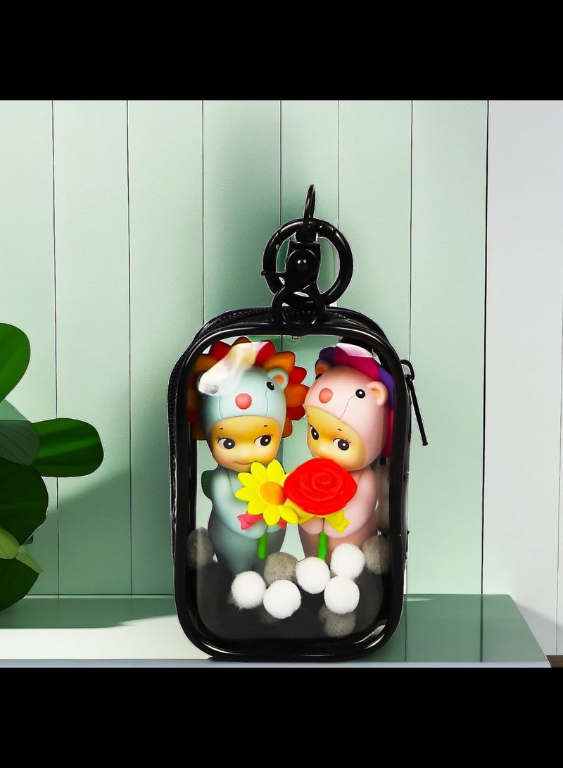 AVACraft Clear Figure Display Bag with Keychain, Portable Small Doll Storage Bag Hanging Blind Box Organizer Zipper Closure, Dustproof Collectibles Display Case for Showing Off Blind Boxes, Mini Figures,Black - Image 3