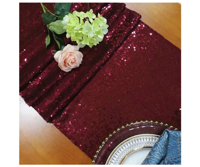 ShiDianYi Burgundy 12x72-Inch Christmas Table Runner Sequin Table Runners Burgundy Party Table Decorations Pack of 1 Wedding Table Runner 72 nches Long Fall Dining Table Runner - Image 1