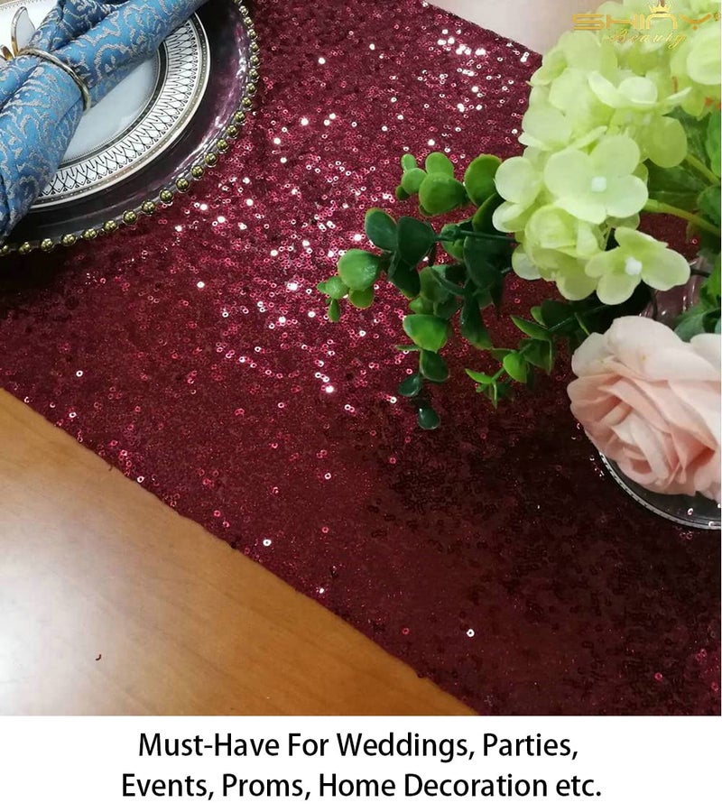 ShiDianYi Burgundy 12x72-Inch Christmas Table Runner Sequin Table Runners Burgundy Party Table Decorations Pack of 1 Wedding Table Runner 72 nches Long Fall Dining Table Runner - Image 4