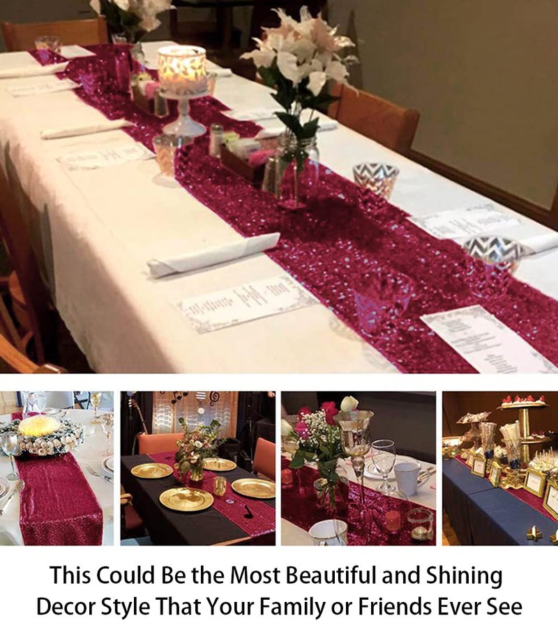 ShiDianYi Burgundy 12x72-Inch Christmas Table Runner Sequin Table Runners Burgundy Party Table Decorations Pack of 1 Wedding Table Runner 72 nches Long Fall Dining Table Runner - Image 5