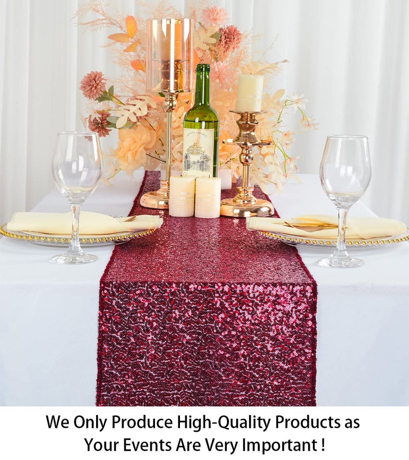 ShiDianYi Burgundy 12x72-Inch Christmas Table Runner Sequin Table Runners Burgundy Party Table Decorations Pack of 1 Wedding Table Runner 72 nches Long Fall Dining Table Runner - Image 2