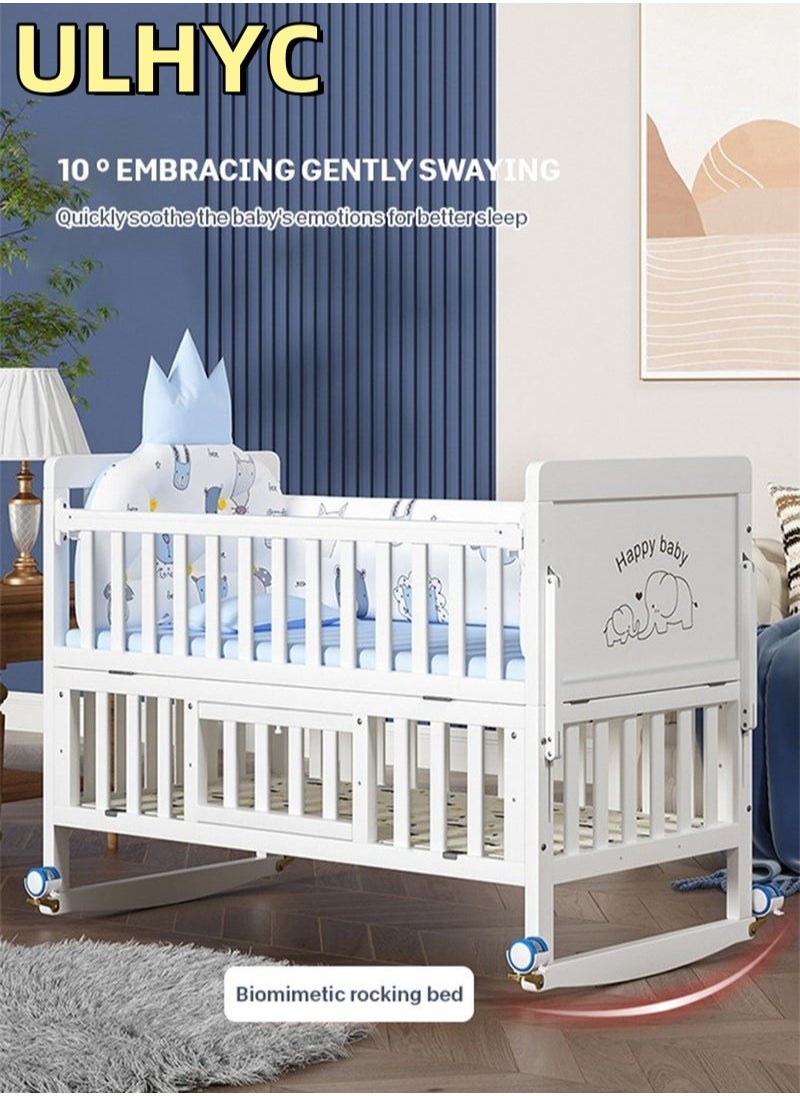 ULHYC - 4 in 1 Height Adjustable Wooden Mobile Crib, Multifunctional Cradle, Playpen, Newborn Sleeping Crib, Easy to Assemble, Comes with Mattress, Four-piece Bedding Set, Mosquito Net (106CM * 60CM * 89CM) - Image 1