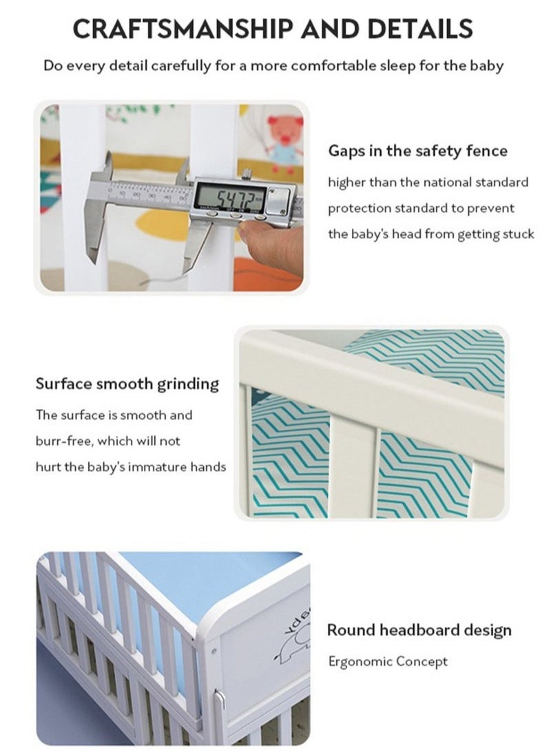 ULHYC - 4 in 1 Height Adjustable Wooden Mobile Crib, Multifunctional Cradle, Playpen, Newborn Sleeping Crib, Easy to Assemble, Comes with Mattress, Four-piece Bedding Set, Mosquito Net (106CM * 60CM * 89CM) - Image 1