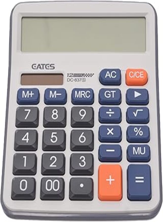 Eates DC-837 Desktop Electronic Calculator 12 Digits with Dual Power and Big Touch-Key Design - White Grey