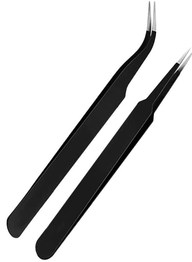 JOYUS Tweezers for Ingrown Hair Removal, Surgical Grade Medical Tweezers with Sharp Needle Nose Point Tips Ideal Pointed Tweezers for Splinters & Tick Removal, Black, Design 5, 7, Pack of 2 - Image 1