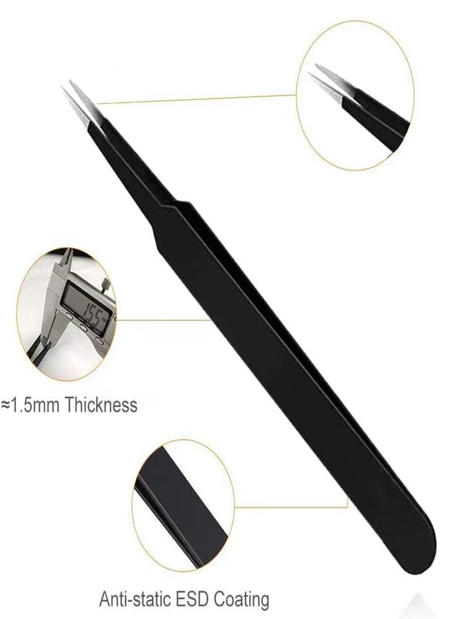 JOYUS Tweezers for Ingrown Hair Removal, Surgical Grade Medical Tweezers with Sharp Needle Nose Point Tips Ideal Pointed Tweezers for Splinters & Tick Removal, Black, Design 5, 7, Pack of 2 - Image 2