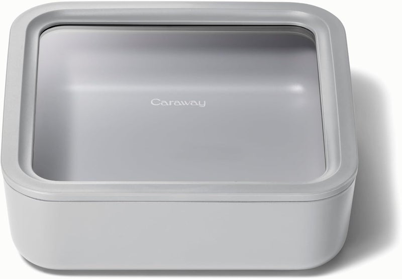 CARAWAY Glass Food Storage Container, for 10 Cups, with Ceramic Coating, Easy to Store, Non-Toxic, Non-Stick, with Glass Lid, Dishwasher Safe, Square Shape, Grey - Image 1