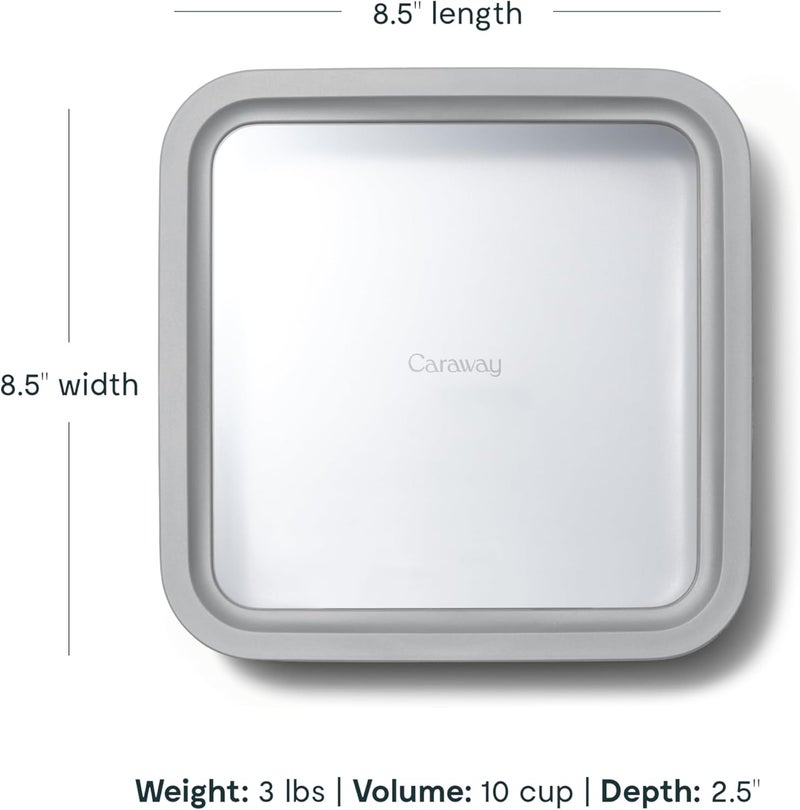 CARAWAY Glass Food Storage Container, for 10 Cups, with Ceramic Coating, Easy to Store, Non-Toxic, Non-Stick, with Glass Lid, Dishwasher Safe, Square Shape, Grey - Image 3