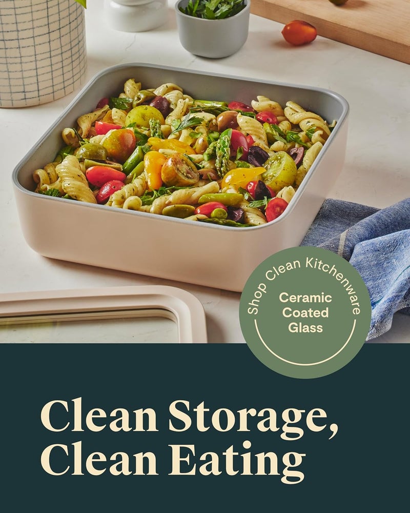 CARAWAY Glass Food Storage Container, for 10 Cups, with Ceramic Coating, Easy to Store, Non-Toxic, Non-Stick, with Glass Lid, Dishwasher Safe, Square Shape, Grey - Image 2
