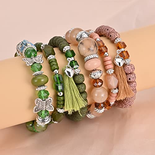 VONRU Bohemian Bracelet Sets for Women - 6 Sets Stackable Stretch Bracelets Multi-color Boho Jewelry for Women Hippie Bracelets Dainty Jewelry Best Friend Gift (Butterfly Stretch Bracelets Set) - Image 2