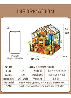 Rolife Rolife DIY Miniature Dollhouse Kit,Green House with Furniture and LED,Wooden Dollhouse Kit,Best Birthday and Valentine's Day Gift for Women and Girls  - Image 2