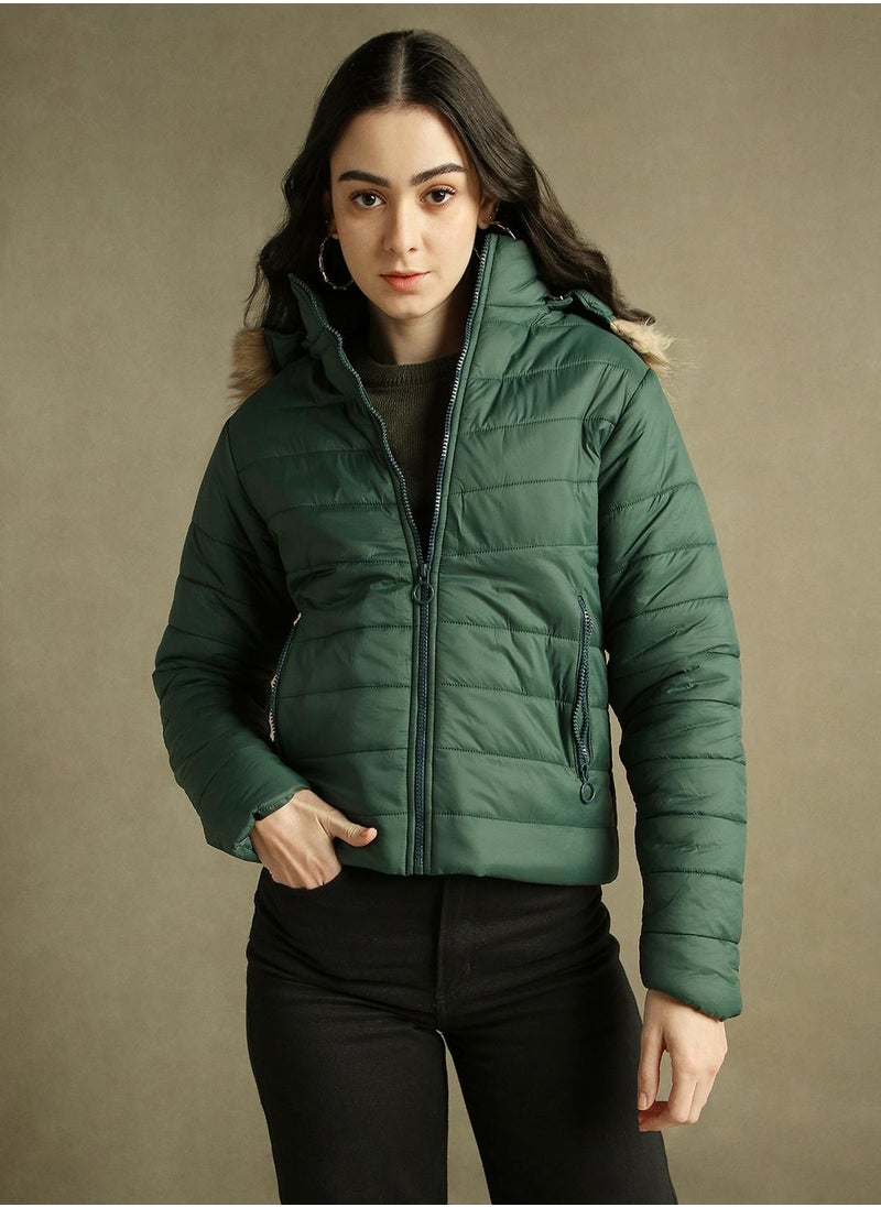 Dennis Lingo Women's Dark Green 100% Polyester Solid Regular Fit Jacket  - Image 1