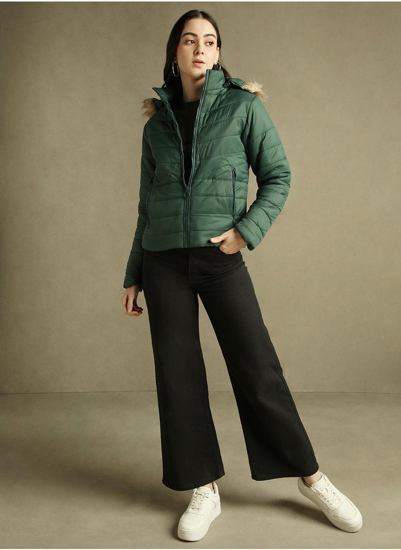 Dennis Lingo Women's Dark Green 100% Polyester Solid Regular Fit Jacket  - Image 5