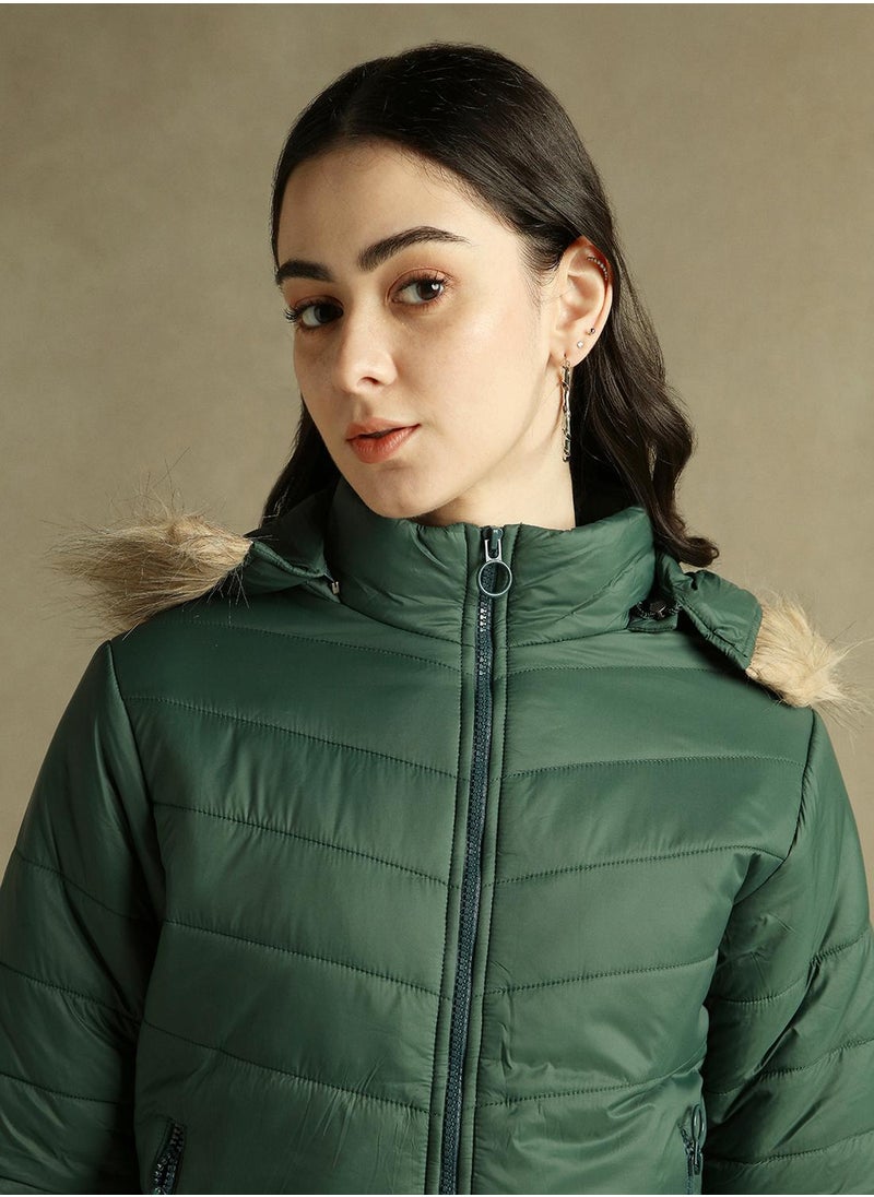 Dennis Lingo Women's Dark Green 100% Polyester Solid Regular Fit Jacket  - Image 4