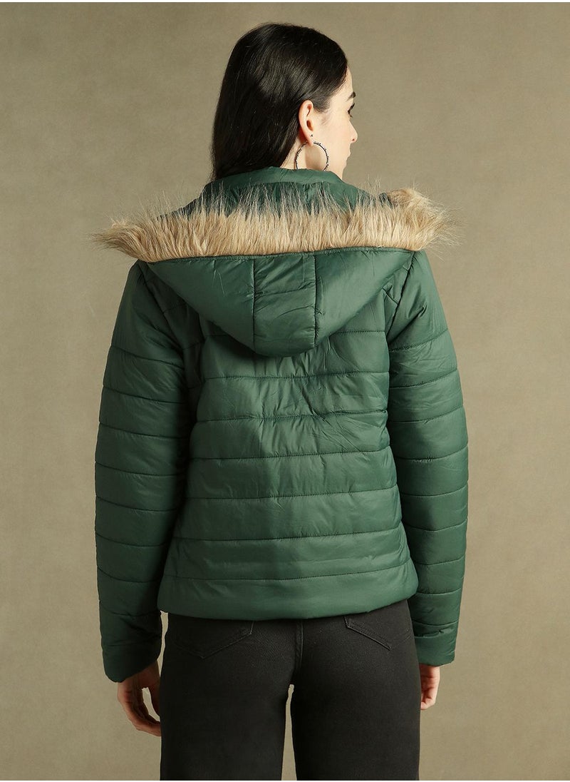 Dennis Lingo Women's Dark Green 100% Polyester Solid Regular Fit Jacket  - Image 3