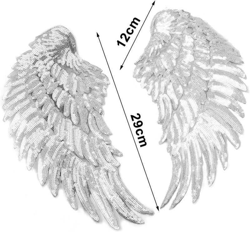 Keenso Exquisite Angel Wings Sequin Patches for DIY Clothes Skirt Bag Shoes Idea for Ladies Kids 2 Pieces Silver Iron On Embroidered Patches Multipurpose Decoration - Image 4