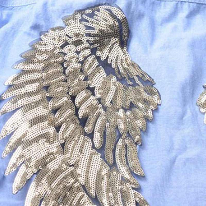 Keenso Exquisite Angel Wings Sequin Patches for DIY Clothes Skirt Bag Shoes Idea for Ladies Kids 2 Pieces Silver Iron On Embroidered Patches Multipurpose Decoration - Image 3