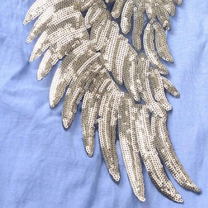 Keenso Exquisite Angel Wings Sequin Patches for DIY Clothes Skirt Bag Shoes Idea for Ladies Kids 2 Pieces Silver Iron On Embroidered Patches Multipurpose Decoration - Image 5