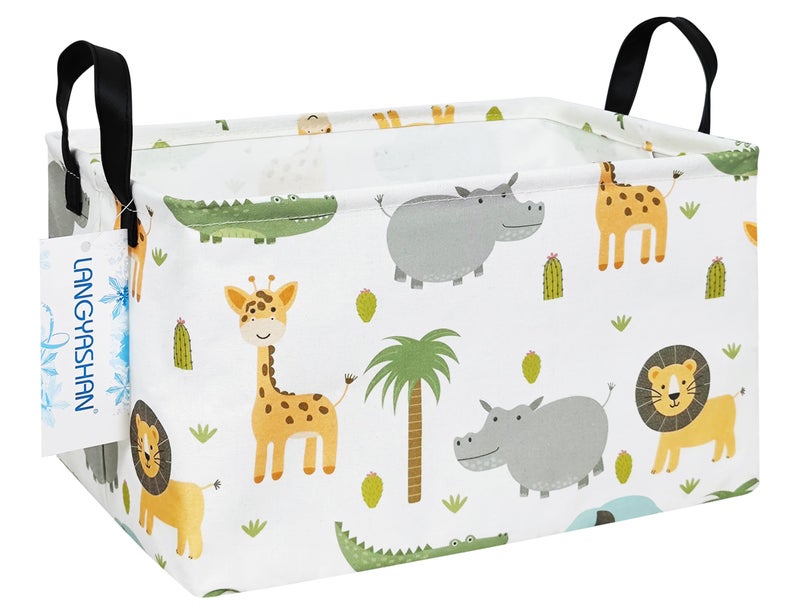 LANGYASHAN Rectangular Storage Bin Collapse Canvas Fabric Cartoon Storage Basket with Handles for Organizing Home Kitchen Boys and Girls Toys Office Closet Shelf Baskets Rec animal - Image 2