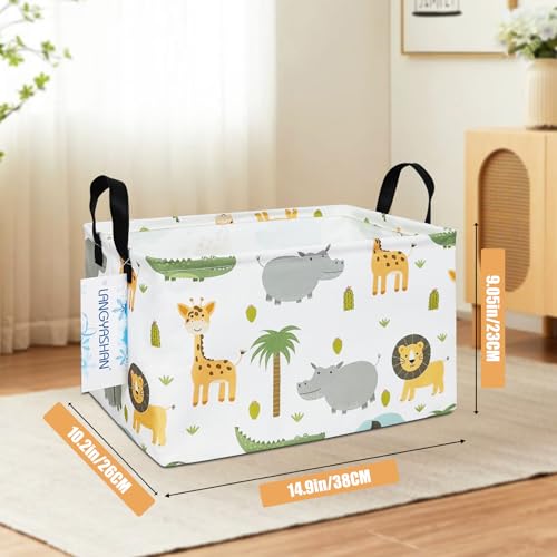 LANGYASHAN Rectangular Storage Bin Collapse Canvas Fabric Cartoon Storage Basket with Handles for Organizing Home Kitchen Boys and Girls Toys Office Closet Shelf Baskets Rec animal - Image 3