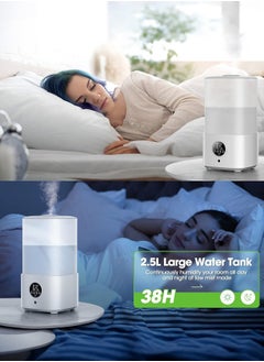 Joshberg 2.5L Humidifiers for Bedroom with Night Light, Air Humidifier,Cool Mist Humidifier for Home, Office & Plant, Auto-Off, Up to 38H for 20 ㎡, Quiet Operation with 360° Rotation Nozzle  - Image 2