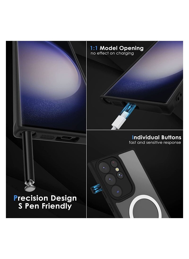 erorex Samsung Galaxy S23 Ultra Magnetic Case Compatible with Mag-Safe Wireless Charger Case with Camera Cover Translucent Matte Back Anti Fingerprint Shockproof Phone Case  - Image 3
