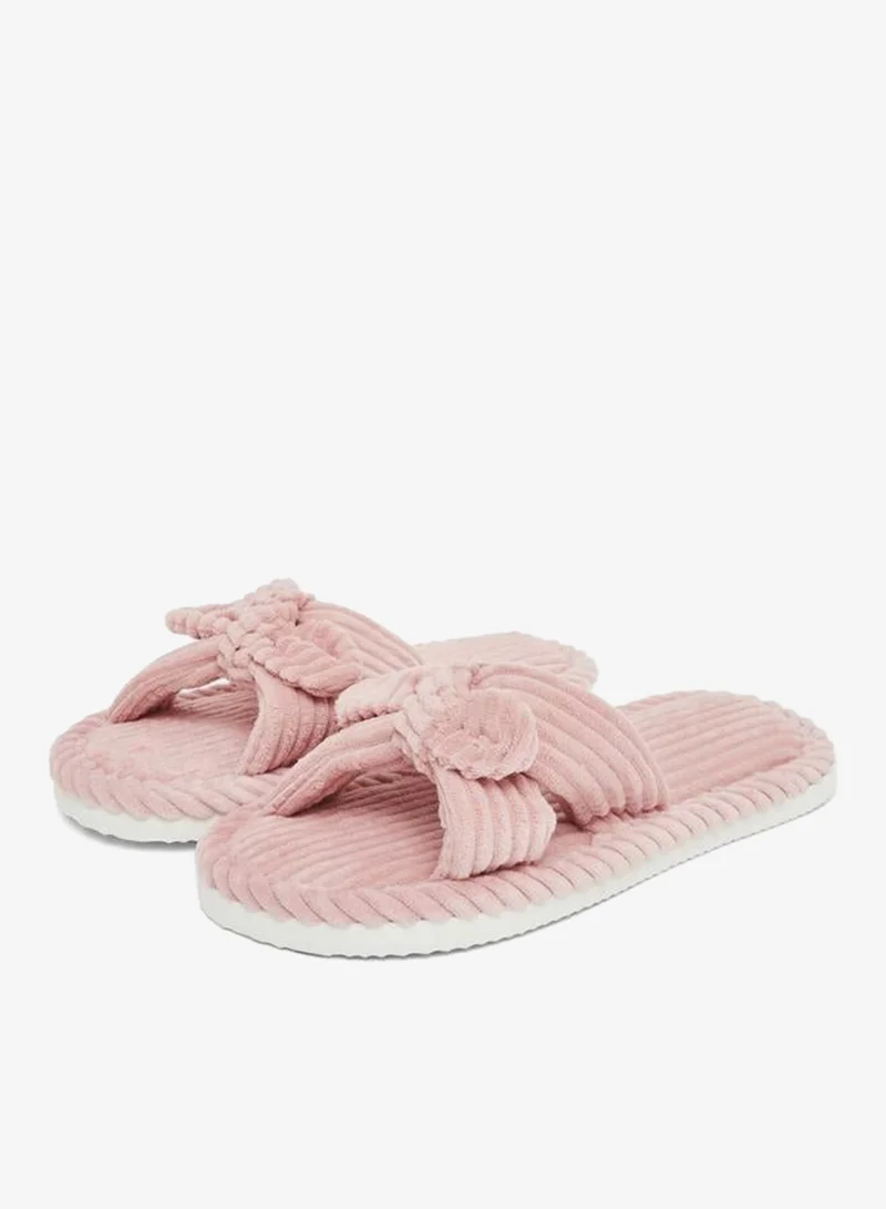 Styli Women Pink Corduroy Bow Bedroom Slippers