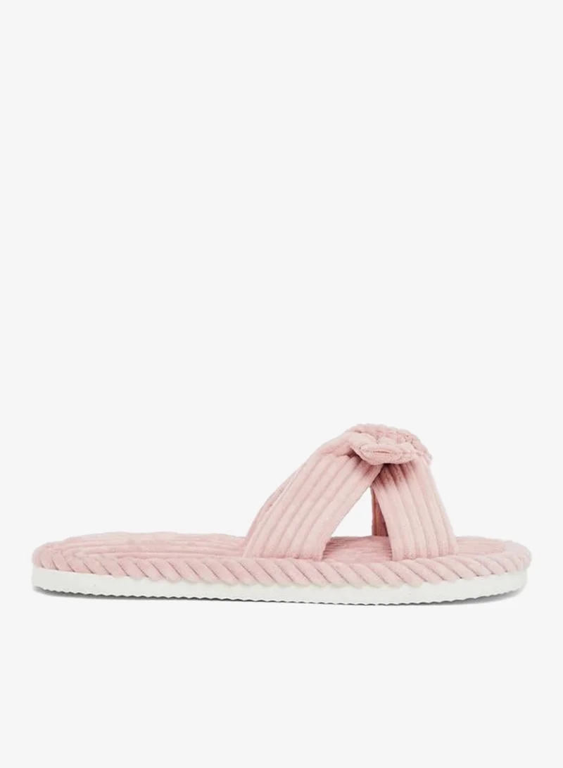 Styli Women Pink Corduroy Bow Bedroom Slippers
