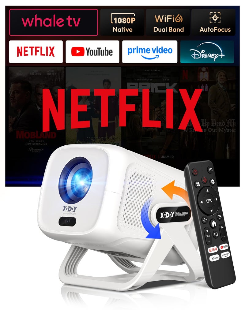 XGODY Gimbal N5 Mini Portable Smart Projector, FHD Built in Apps & Whale TV - Image 1