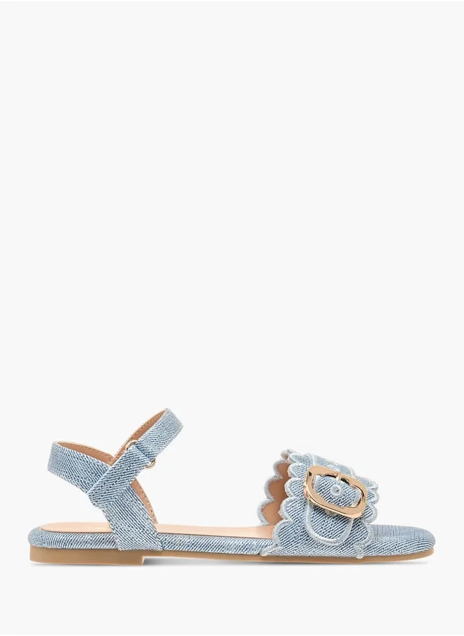 Little Missy Girls Textured Strap Sandals With Hook And Loop Closure