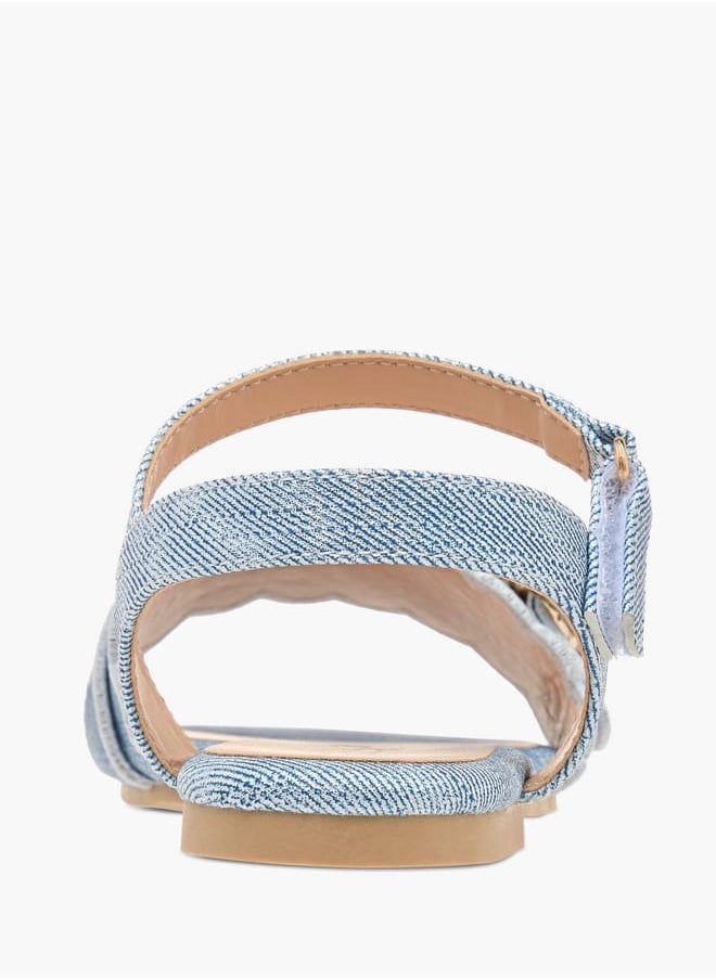 Little Missy Girls Textured Strap Sandals With Hook And Loop Closure  - Image 4