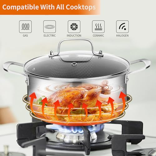 DELARLO Tri-Ply Stainless Steel Stock Pot, 5QT Non Stick Pots, Induction Ready, Cooking Pots with Lids, Stockpot 600℉ Oven Safe, 18/8 Food Grade Cookware, Soup Pot, Energy Saving, Lids 350℉ - Image 3