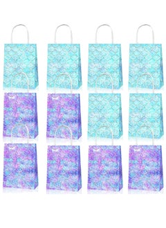 Hanayo 12 Pack Mermaid Party Favor Bags With Colorful Party Paper Gift Bags for Mermaid Under the Sea Theme Baby Shower Paper Gift Bags Kraft Paper Bags Party Favor Bags with Handles for Kids Birthday Baby Shower Crafts Wedding Party Supplies (12 Pcs Mermaid Party Favor Bags)  - Image 1