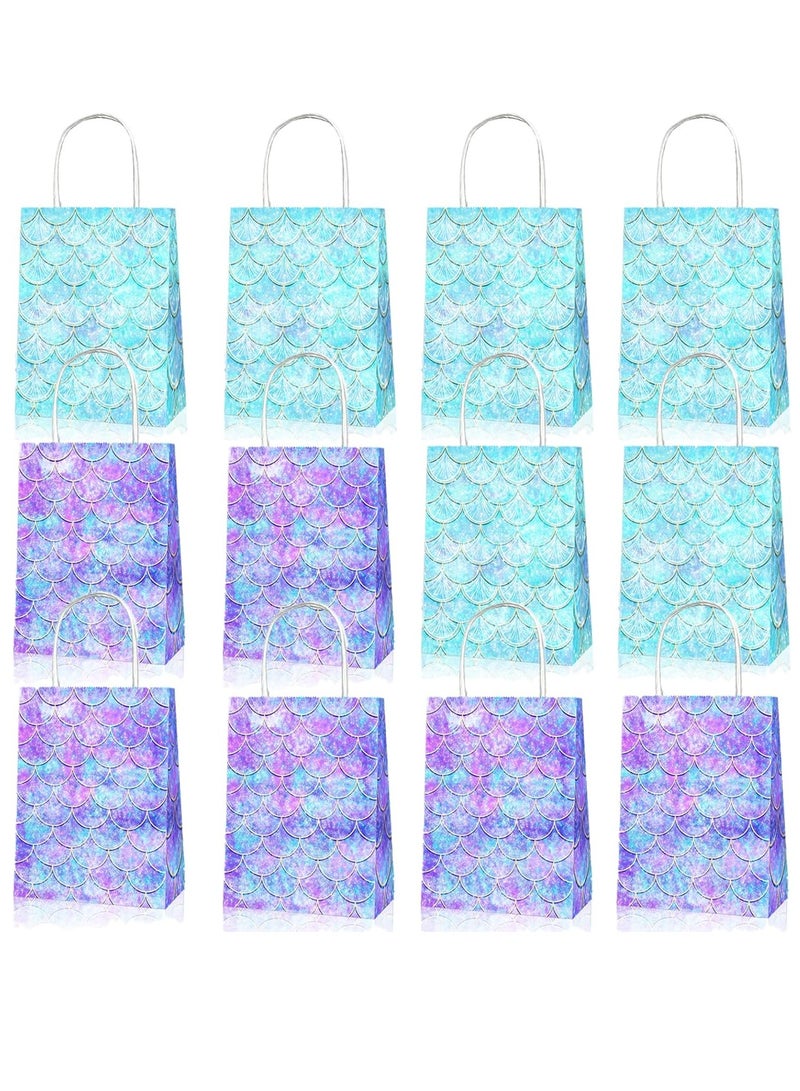 Hanayo 12 حقيبة هدايا حفلة حورية البحر مع أكياس هدايا ورقية ملونة لموضوع حفلة تحت البحر لحفلة استحمام الأطفال أكياس ورقية من كرافت أكياس هدايا حفلة مع مقابض لعيد ميلاد الأطفال وحفلات استحمام الأطفال والحرف وحفلات الزفاف - Image 1
