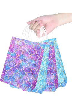 Hanayo 12 Pack Mermaid Party Favor Bags With Colorful Party Paper Gift Bags for Mermaid Under the Sea Theme Baby Shower Paper Gift Bags Kraft Paper Bags Party Favor Bags with Handles for Kids Birthday Baby Shower Crafts Wedding Party Supplies (12 Pcs Mermaid Party Favor Bags)  - Image 2