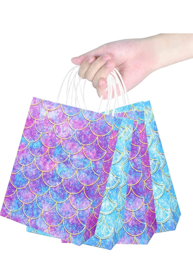 Hanayo 12 حقيبة هدايا حفلة حورية البحر مع أكياس هدايا ورقية ملونة لموضوع حفلة تحت البحر لحفلة استحمام الأطفال أكياس ورقية من كرافت أكياس هدايا حفلة مع مقابض لعيد ميلاد الأطفال وحفلات استحمام الأطفال والحرف وحفلات الزفاف - Image 2